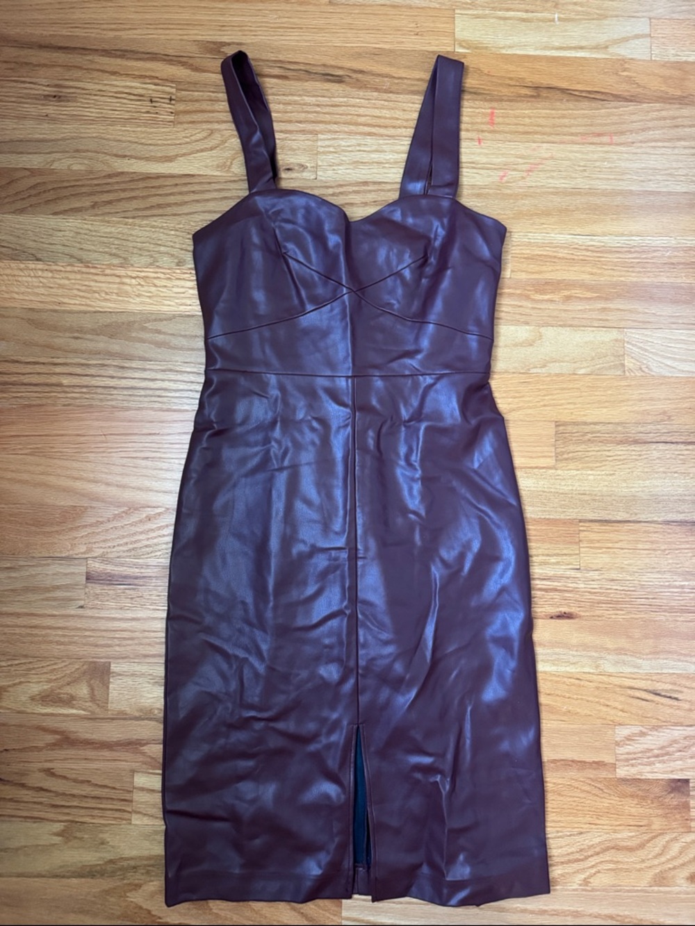 French Connection Burgundy Faux Leather Midi Dress. Like new. Size 2